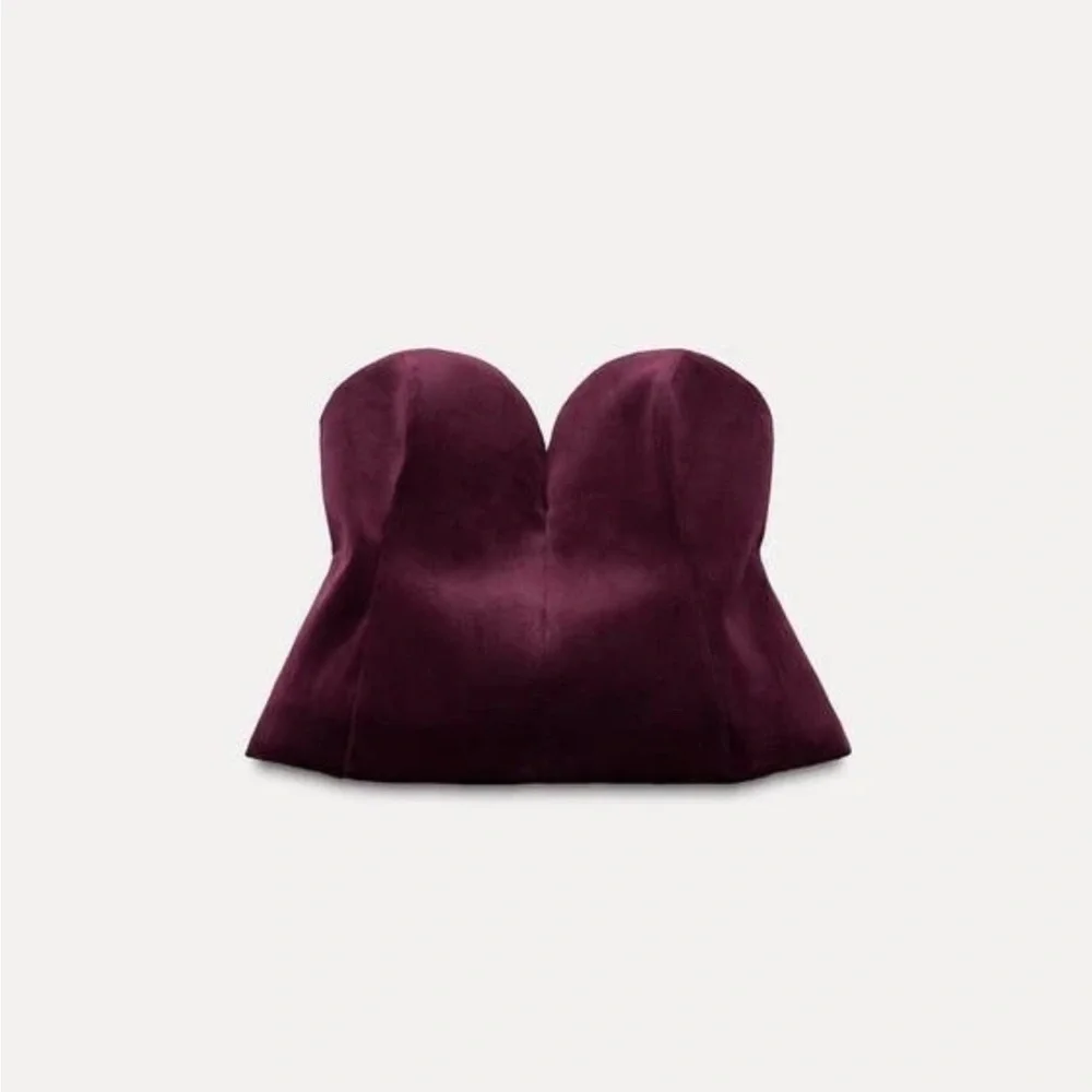 ZARA Burgundy Velvet Corset Bustier Size MEDIUM RALPH LAUREN CHRISTMAS NWOT - Picture 4 of 10